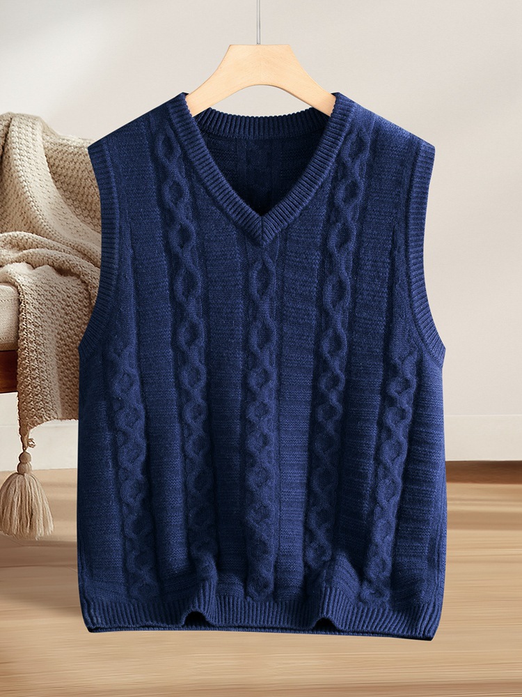 Thickened Twisted V Neck Vest Vest Waistoutwear Warm Sweater Vest Cashmere Men's Sleeveless Knitted Vest - Image 2