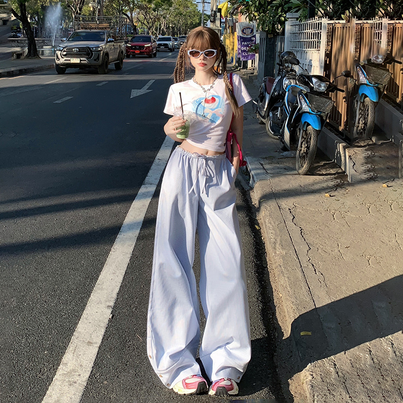 Retro Low Waist Lazy Style Drawstring Wide Leg Pants Women's Loose Slimming Spring New All-match Dumping Sports Casual Pants - Image 6