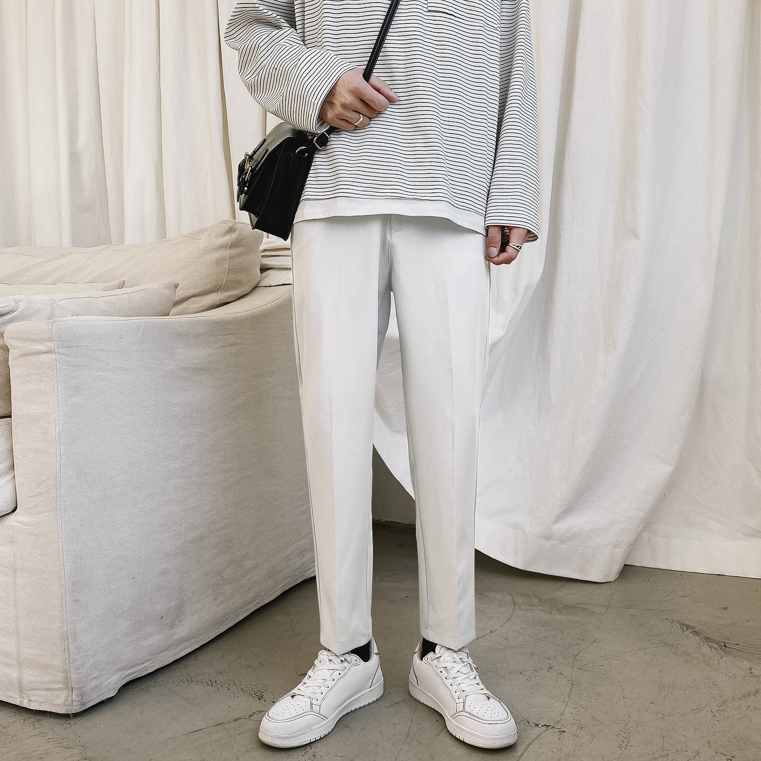 Summer Cool Casual Cropped Pants Drape Wrinkle-Free Slim Fit Professional Men's Pants Business Suit Trousers Versatile Formal Pants - Image 9