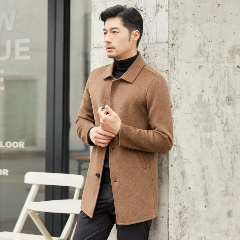 Men's Business Square Collar Double-Sided Wool Coat, 100% Wool, Hand-Sewn Pure Wool Mid-Length Style - Image 8