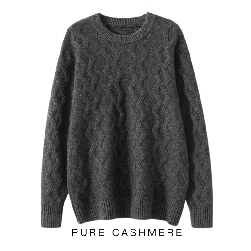 Five-stitch Triple Thickened Diamond-shaped Crewneck Mountain Cashmere Sweater Men's Autumn and Winter Casual Loose Cashmere Knitted Sweater - Image 5