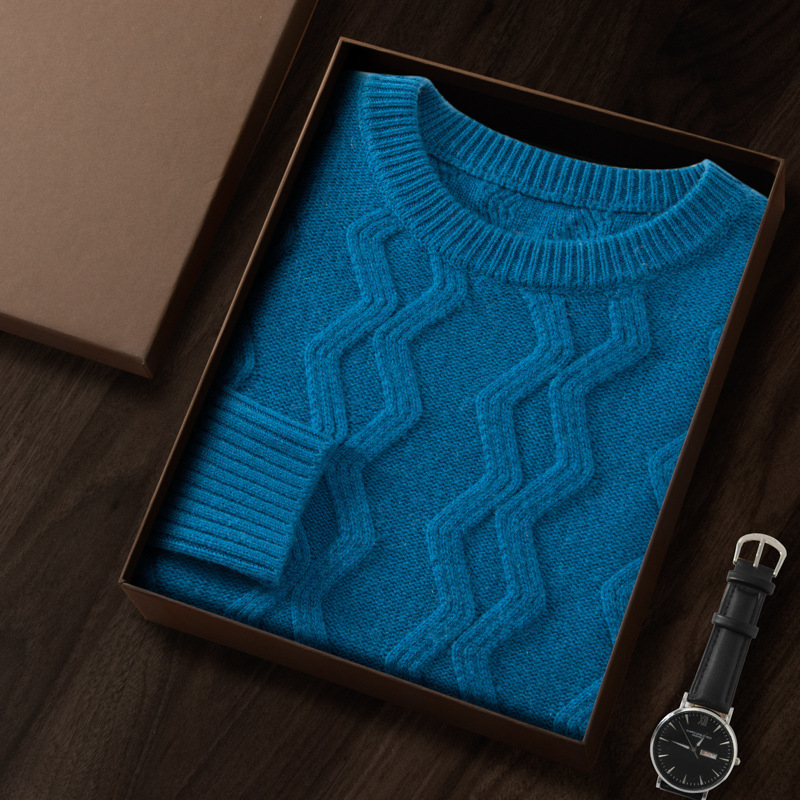Five-stitch Triple Thickened Diamond-shaped Crewneck Mountain Cashmere Sweater Men's Autumn and Winter Casual Loose Cashmere Knitted Sweater - Image 10