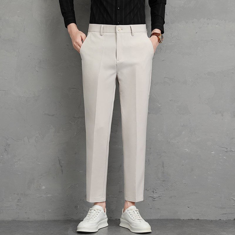 Summer New Men's Casual Trousers Korean Style Small Leg Light Business Men's Trousers Dress Pants Cropped