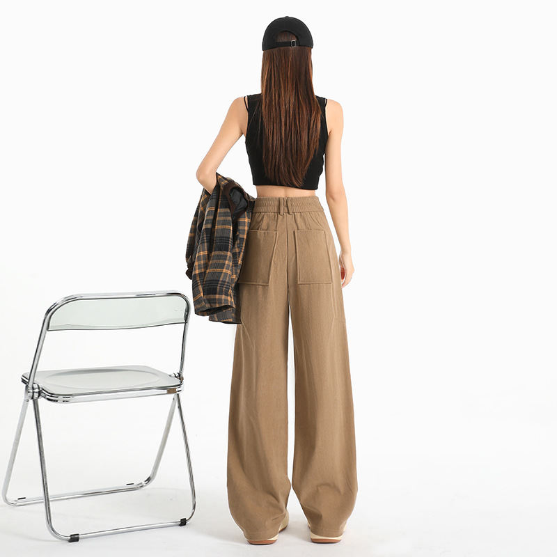 Knitted Chenille Corduroy Wide-Leg Casual Pants for Women Early Autumn New Semi-Elastic Waist Loose and Comfortable Straight Pants - Image 4