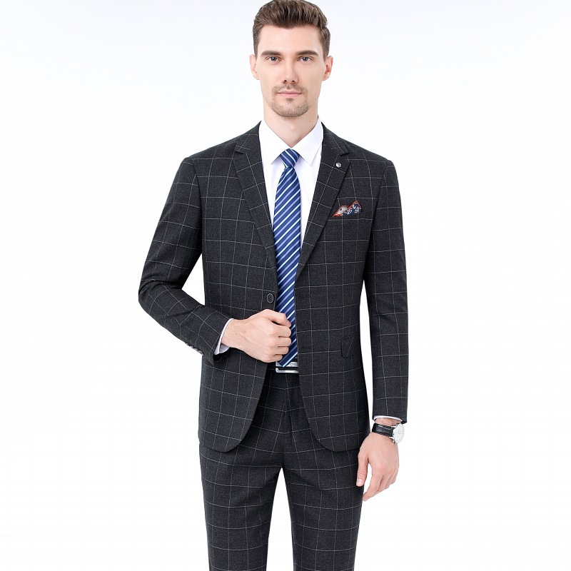 Autumn and Winter New Style Young and Middle-Aged Men's Suit Korean Style Business Slim Plaid Fashion Wedding Professional Dress
