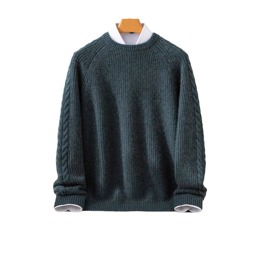 24 Winter Twist Cashmere Sweater for Husband Men's Crewneck Five-pin Thickened Warm Fleece New Warm Base Shirt - Image 5