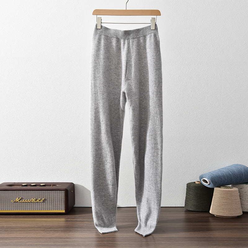 100% Pure Cashmere Men's Thickeneded Base Warm Pants for Autumn and Winter New Style Pure Color Home Base Cashmere Pants - Image 2