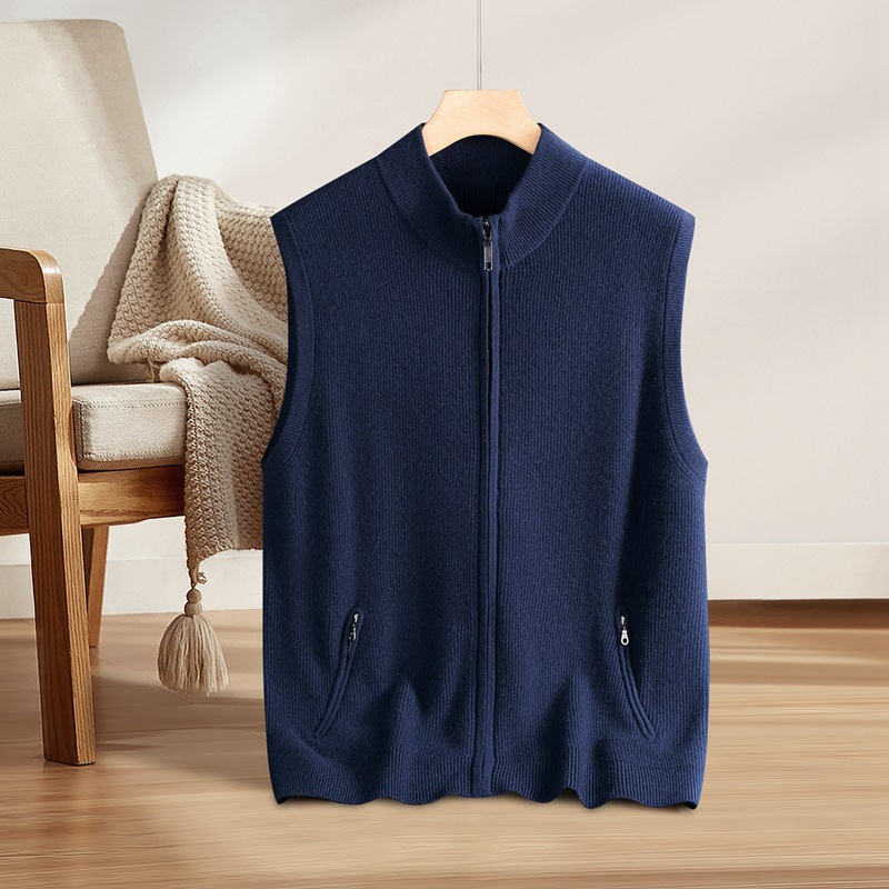 100 Pure Cashmere Sweater Vest for Men Thick Zipper Vest with Pocket Urban Commuter Knitted Vest for Men - Image 7