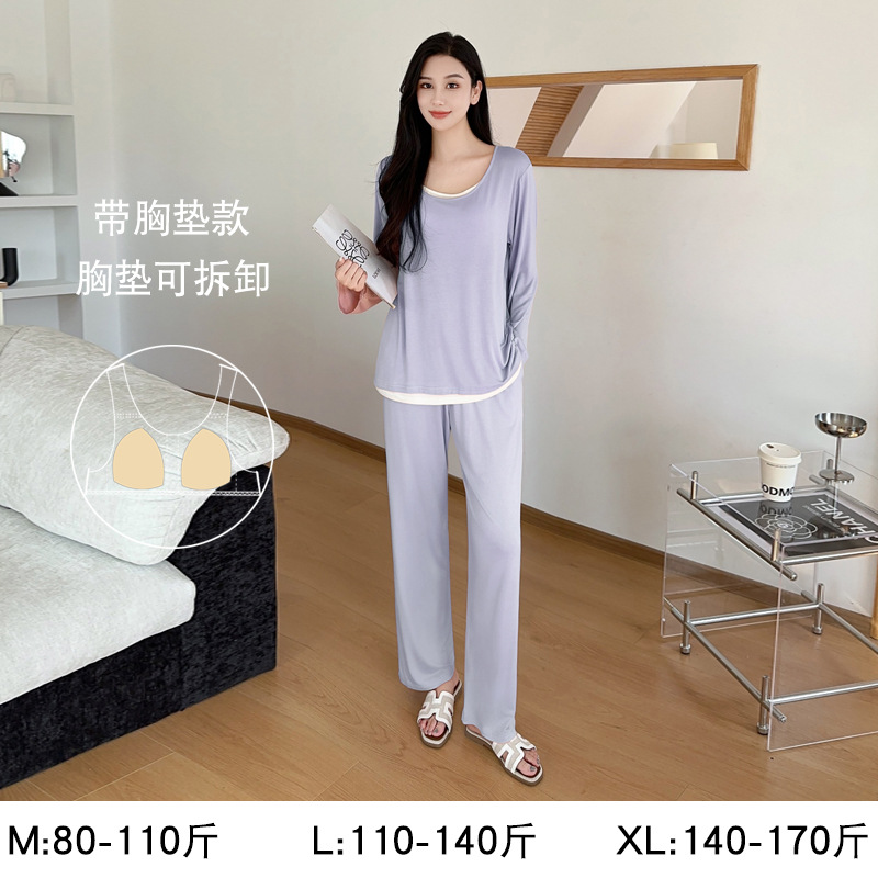 Women's Modal Pajamas Spring Long Sleeve Set with Chest Pads Pure Desire Plus Size Lace 2026 New Spring and Autumn Homewear - Image 7