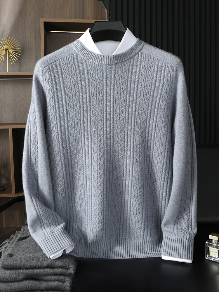 Autumn and Winter New 100 Pure Mountain Cashmere Sweater Men's Round Neck Light Luxury Thickened Jacquard Cashmere Sweater Knitted Cashmere Sweater - Image 5
