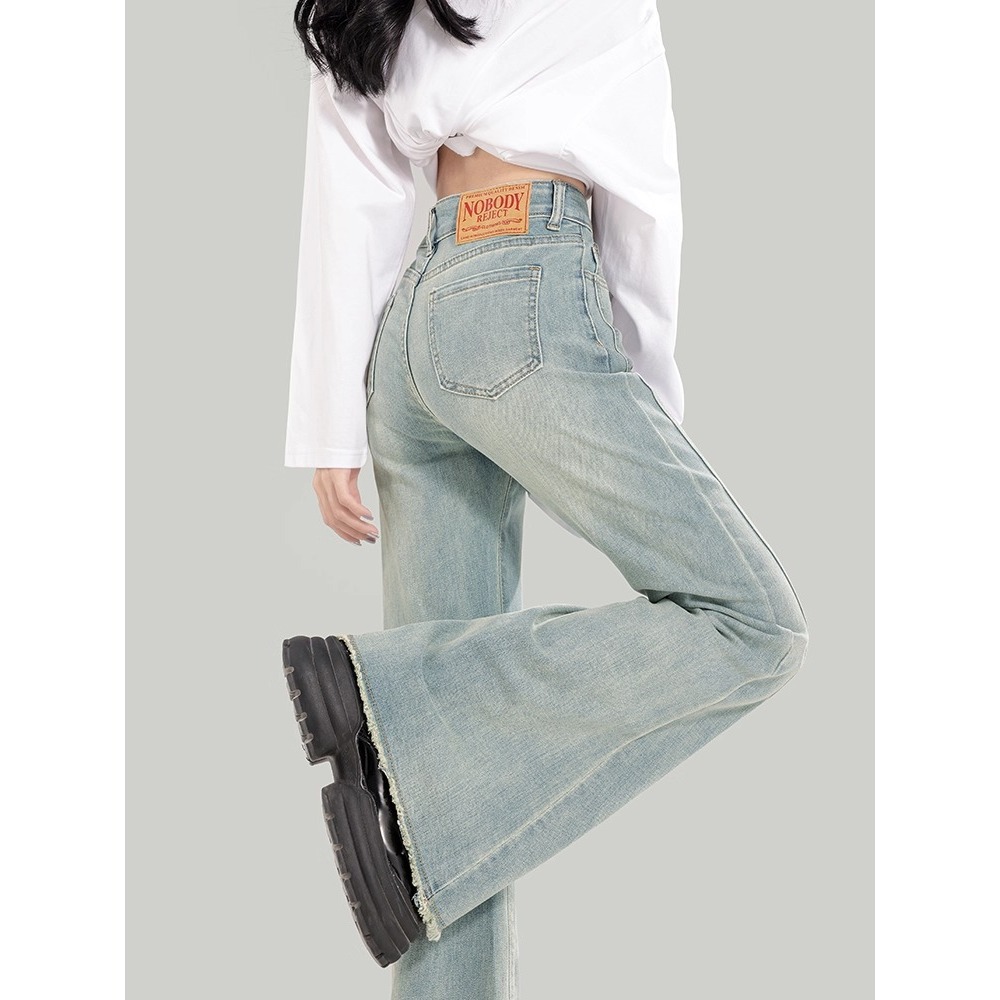 Light-Colored Raw Edge Bootcut Jeans for Women 2025 New Spring High-Waisted Petite Bell-Bottom Jeans for Women - Image 4