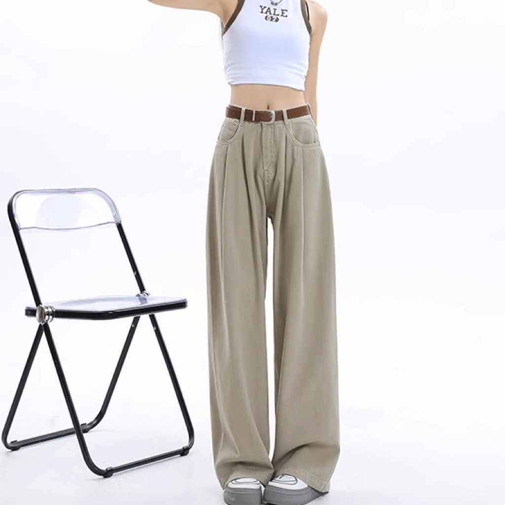 White Wide-Leg Jeans for Women, Summer Thin Fashion Slimming Loose Casual Pleated Drape Versatile Floor-Length Pants - Image 9