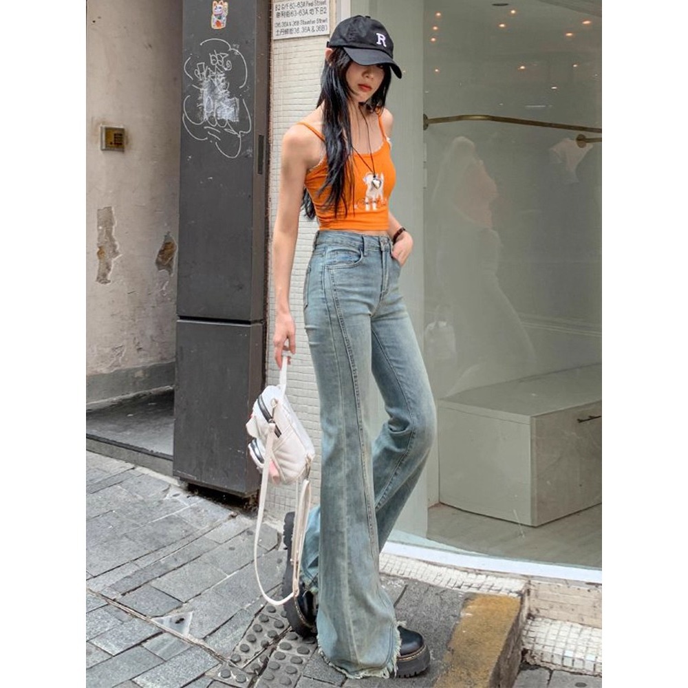 High-Waisted Bootcut Jeans for Women 2025 New Korean Style Raw Edge Horseshoe Pants Slimming Look Slimming Look Flared Pants - Image 3