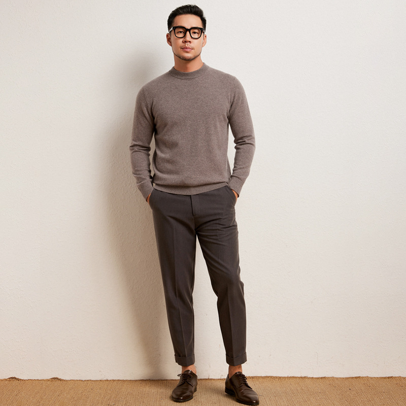 100% Pure Cashmere Men's Half Turtleneck Loose Casual Pure Color Business Urban Bottoming Knitwear Autumn and Winter New Style - Image 6