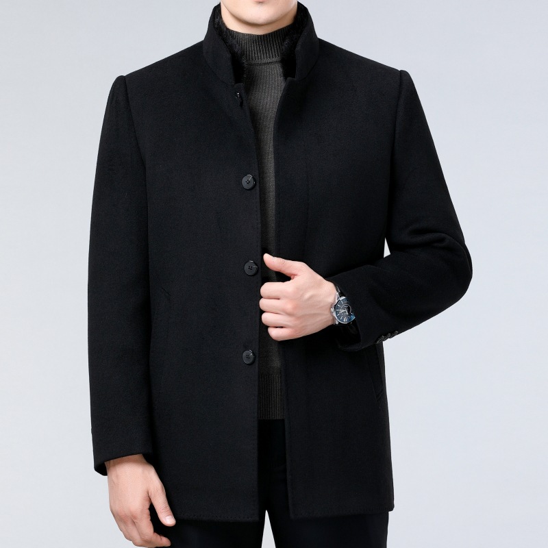 High-End Double-Sided Cashmere Outwear, Middle-Aged Dad's Woolen Mink Fur Collar, Removable Liner Windbreaker, Men's Jacket - Image 6