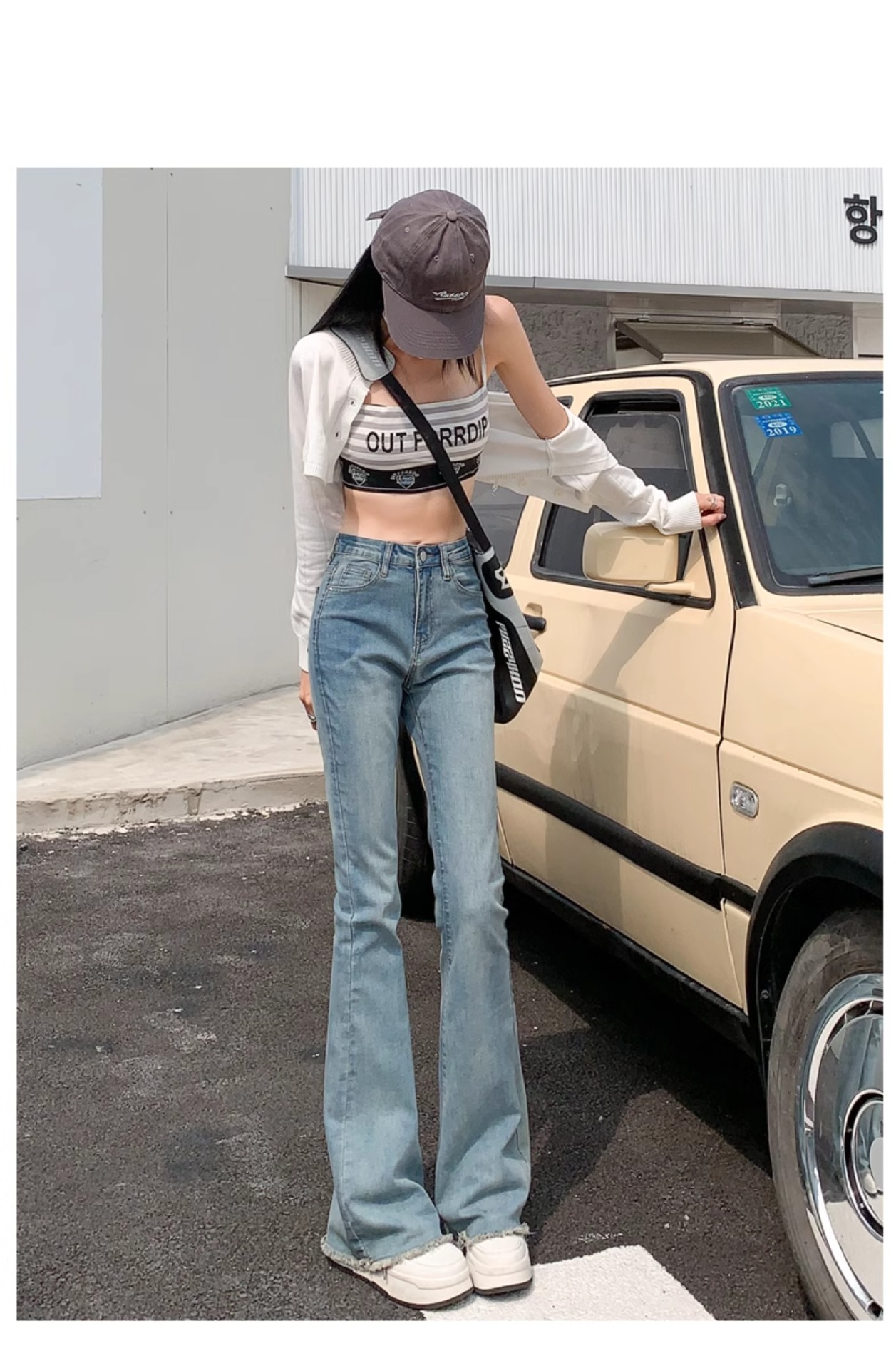 High-Waisted Bootcut Jeans for Women 2025 Summer New American Hot Girl Elastic Slimming Look Slimming Look Draped Floor-Length Pants - Image 6