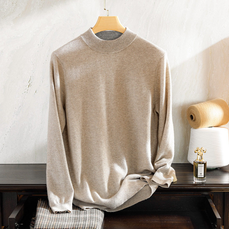 Autumn and Winter 100 Pure Mountain Cashmere Sweater Men's Semi-high Crewneck Sweater Men's Loose Men's Cashmere Sweater