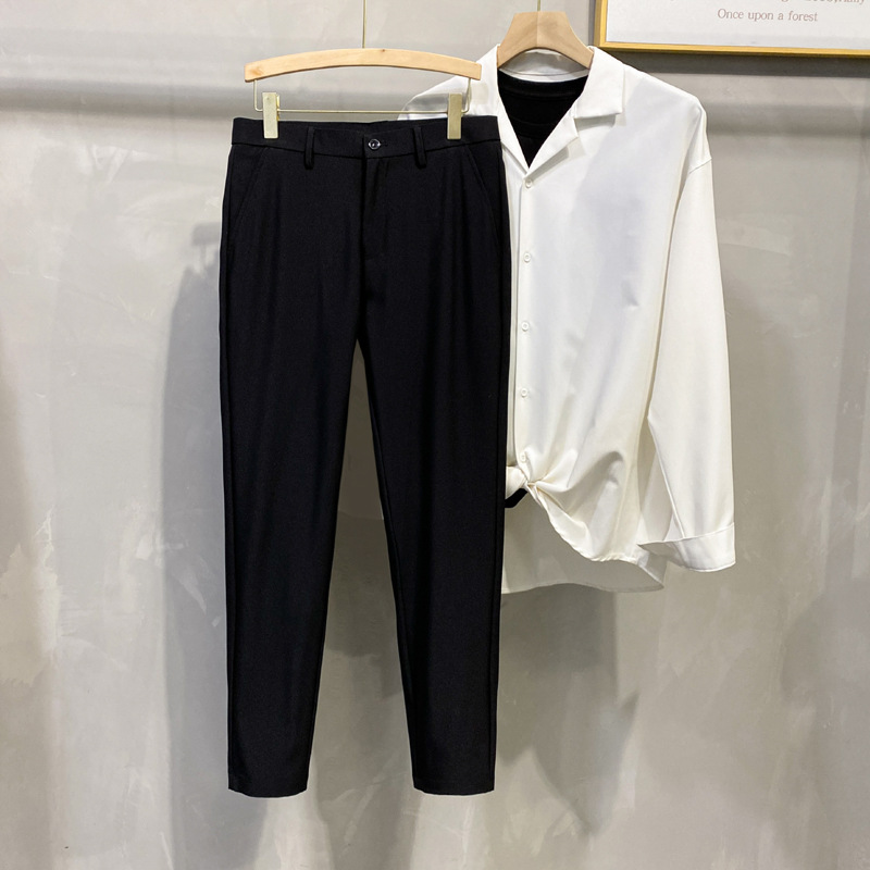 Dipped Trousers Men's Mid-Waist Small Straight Korean Style Light Mature Business Suit Long Pants Ankle-Length Pants Casual Pants Fleece-Lapped Pants - Image 8