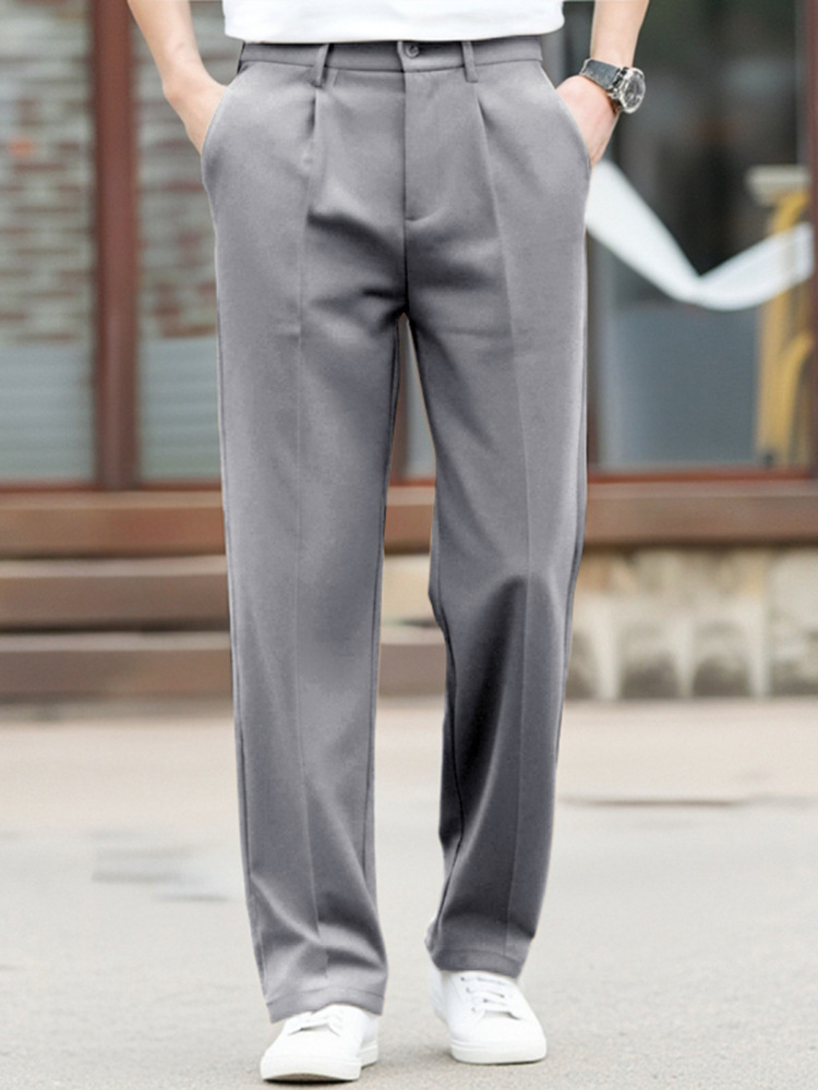 Korean Style Autumn and Winter fleece-lined Small Suit Pants Men's Pants Straight Casual Men's Dape Wide Leg All-match Black Suit Pants - Image 2