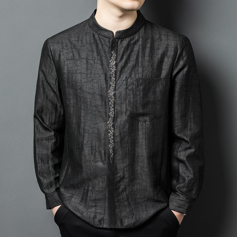Xiangyunsha 2026 Spring New Style Stand Collar Tang Suit Shirt Long Sleeve Mulberry Silk Men's Chinese Retro Buttoned Shirt - Image 6