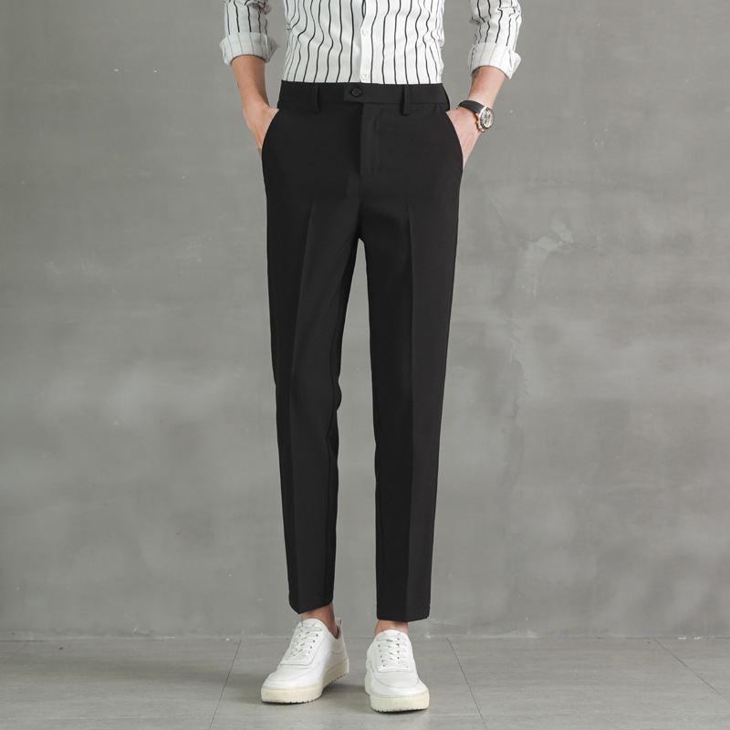 Men's Slim-Fit Cropped Dress Pants, Professional Formal Casual Suit Trousers, High-Quality Drape Black Suit Long Pants for Men - Image 8