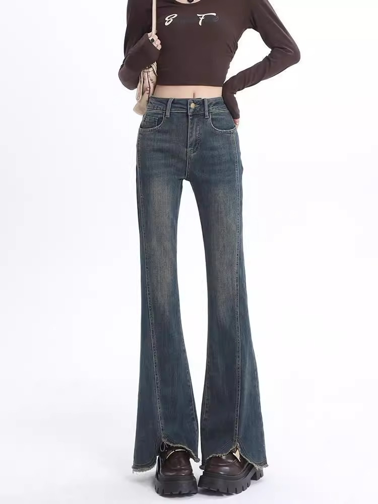 High-Waisted Bootcut Jeans for Women 2025 New Korean Style Raw Edge Horseshoe Pants Slimming Look Slimming Look Flared Pants - Image 8