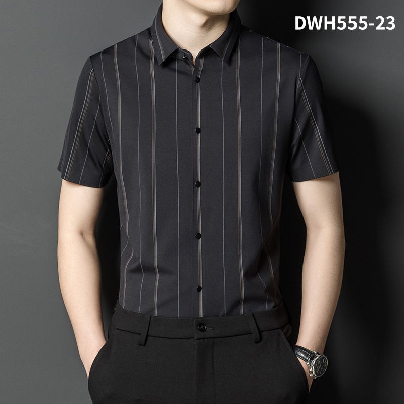 Summer New Vertical Striped Shirt for Men, Short-Sleeved Business Casual High-Elastic Seamless Shirt, Slim Fit Light Business - Image 17