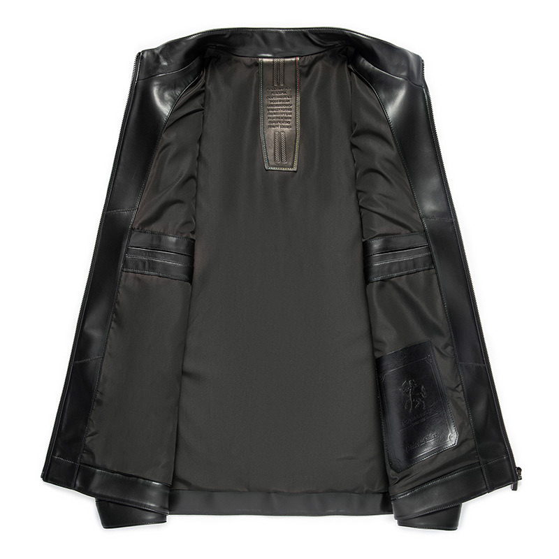 Windproof Leather Jacket Winter Clothing Middle-Aged Men's Leather Jacket Stand Collar Casual Black Thickeneded Large Size Leather Jacket - Image 4