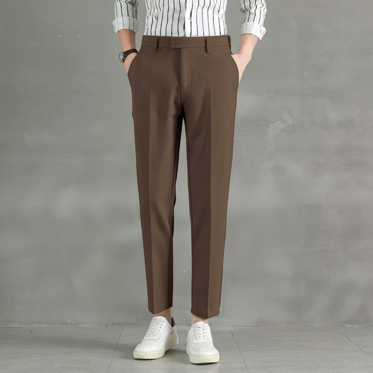 Men's Slim-Fit Cropped Dress Pants, Professional Formal Casual Suit Trousers, High-Quality Drape Black Suit Long Pants for Men - Image 10