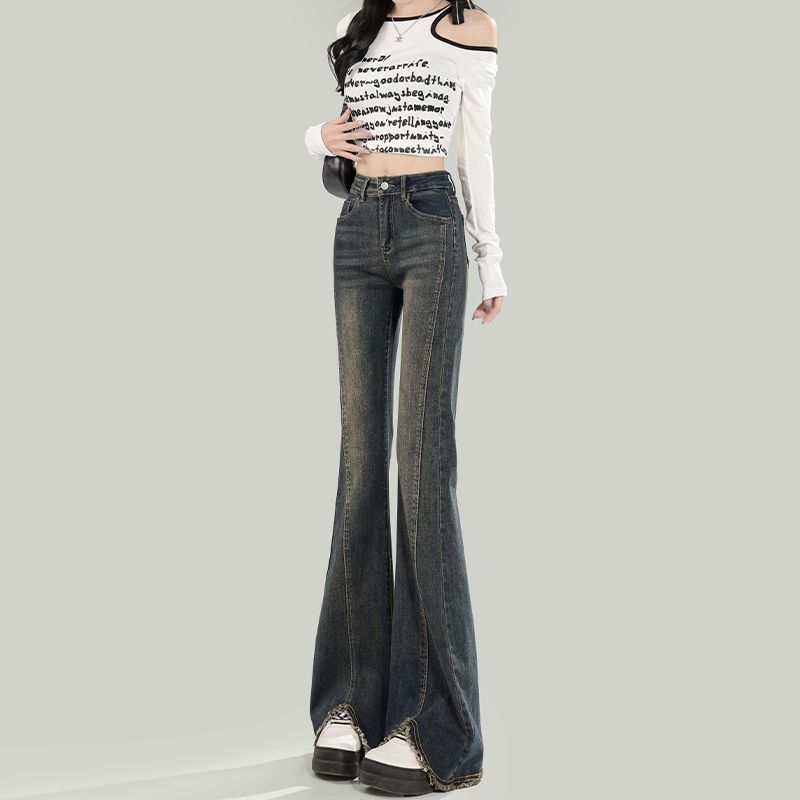 High Waist Slim-fit Hot Girl Blue Micro La Jeans Women's 2025 Spring New Retro Slim-fit Horseshoe Pants