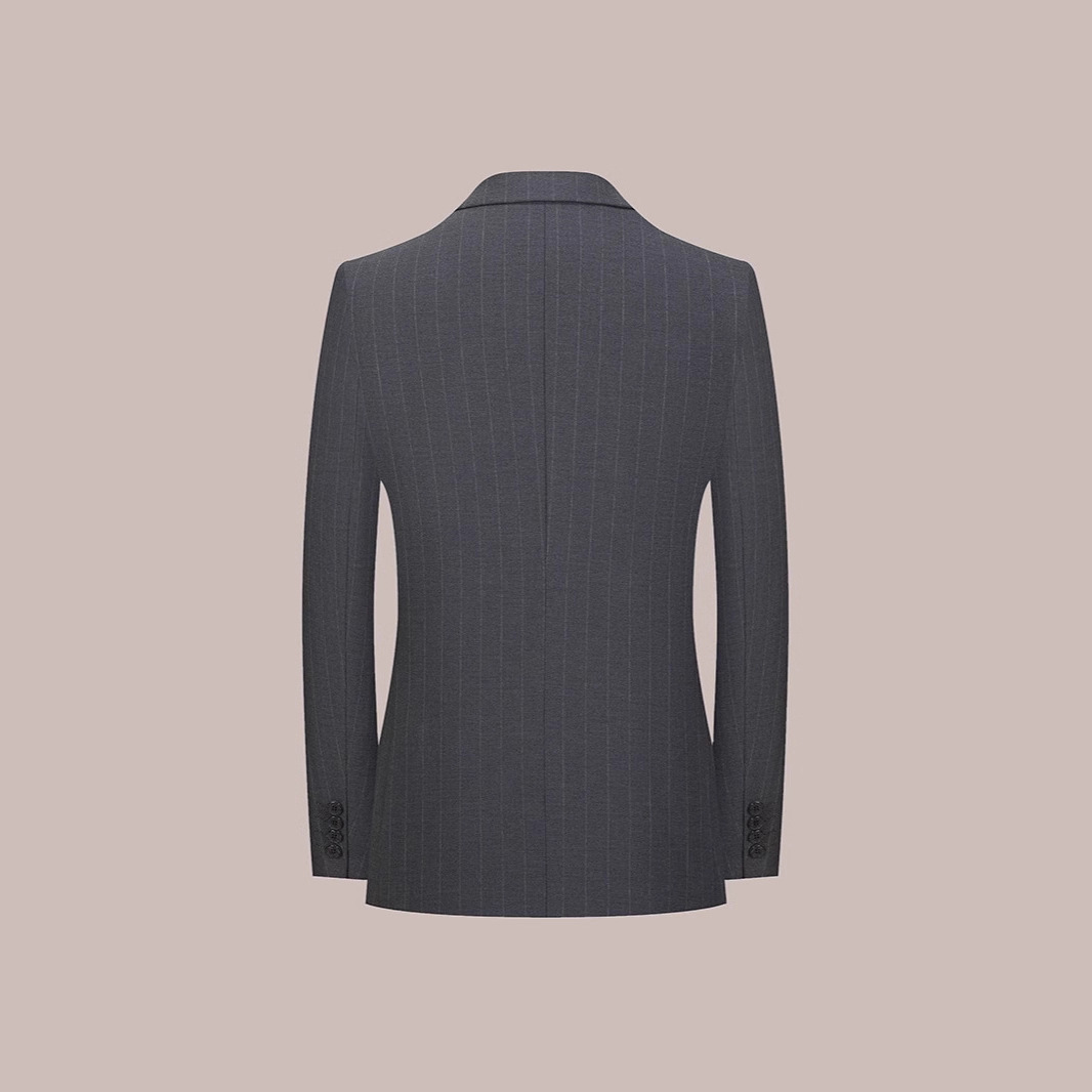 New Men's Suit High-End Three-Piece Suit Light Business Casual Slim Korean Style Striped Side Slit Groom Suit - Image 3