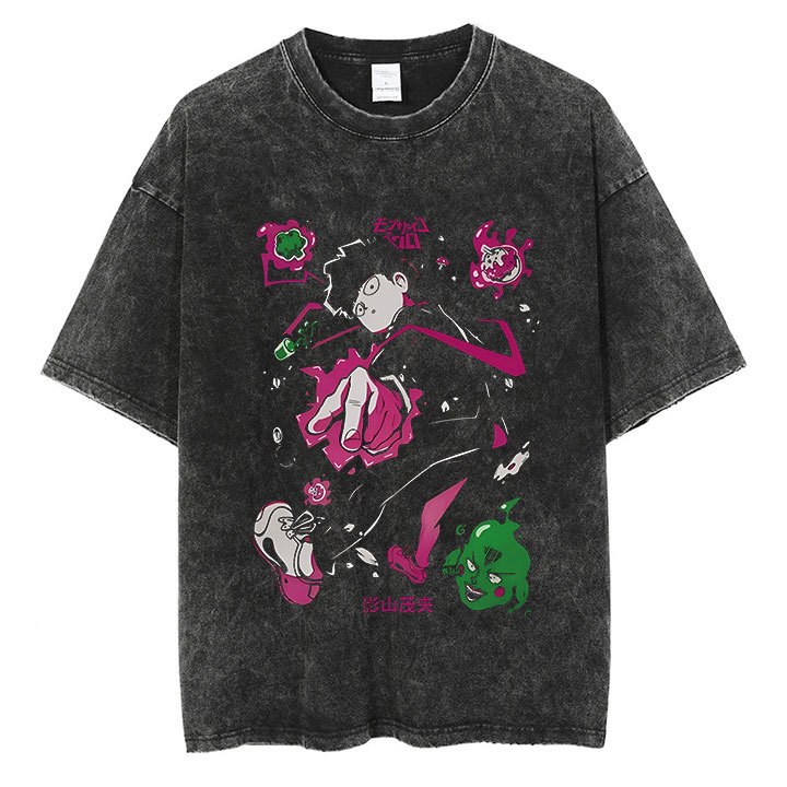 Anime Mob Psycho 100 Washed Tshirt Men Streetwear Harajuku g - Image 10