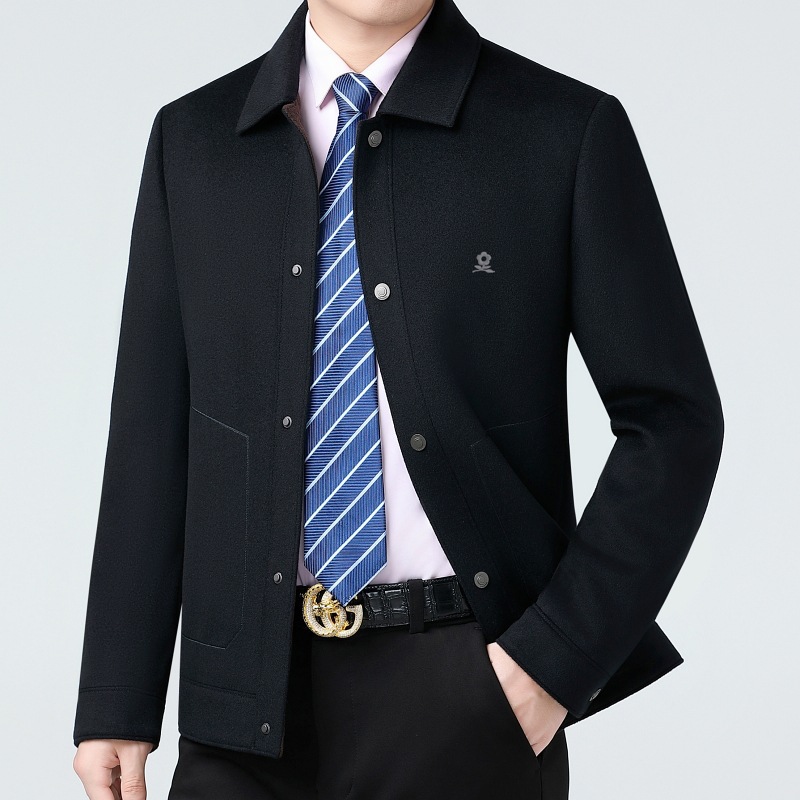 2025 Winter New Men's Pure Cashmere Wool Jacket Middle-Aged Men's Casual Turn-Down Collar Wool Coat for Men - Image 5