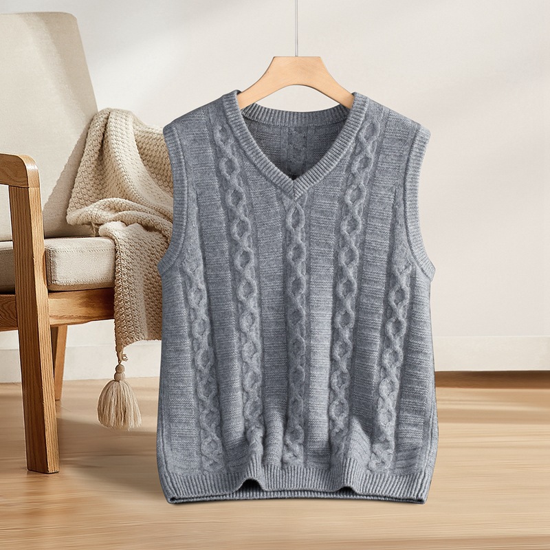 Thickened Twisted V Neck Vest Vest Waistoutwear Warm Sweater Vest Cashmere Men's Sleeveless Knitted Vest - Image 6