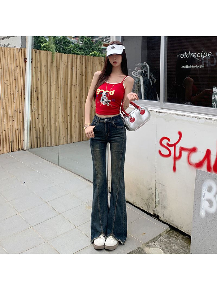 Women's Flared Jeans 2025 Summer New High-Waisted Slim Fit Bootcut Raw Hem Pants - Image 11
