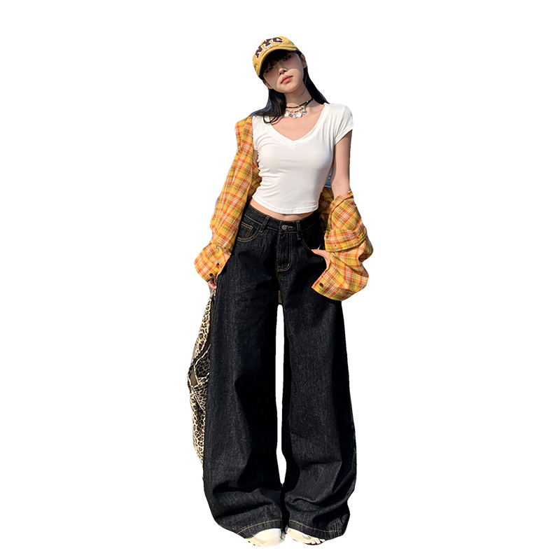 American-Style Wide-Leg Jeans for Women, 2025 Autumn and Winter New Style, Fleece-Lined, Straight-Leg, Loose, High-Waisted, Slimming, Thin Fleece, Floor-Length Pants - Image 5
