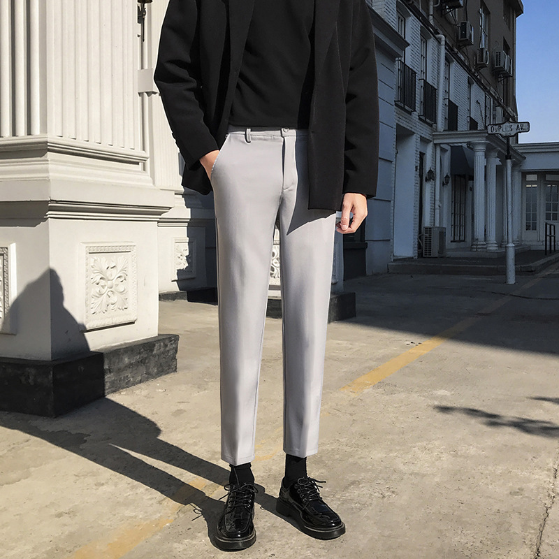 fleece-lined Small Trousers Men's Slim-fit Four-sided Elastic Autumn and Winter New Casual Men's Straight Suit Pants Non-ironing Coulter Pants - Image 6