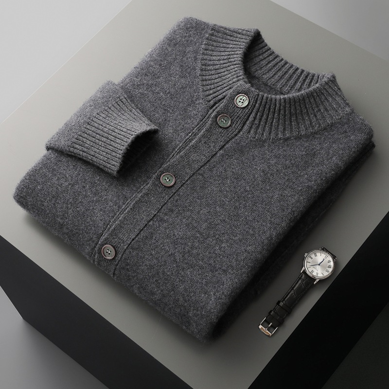 Cashmere Thickened Mock Collar Cashmere Cardigan Men's Business Casual Knitted Cashmere Sweater Middle-aged Autumn and Winter Coat - Image 8