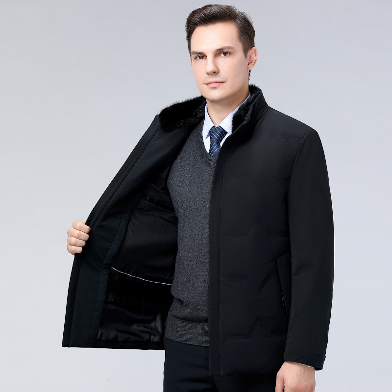 2024 Winter Men's down Jacket Middle-Aged and Elderly Men's Casual Dehydrating Mink Fur Collar Rabbit Fur Liner Jacket for Men - Image 5