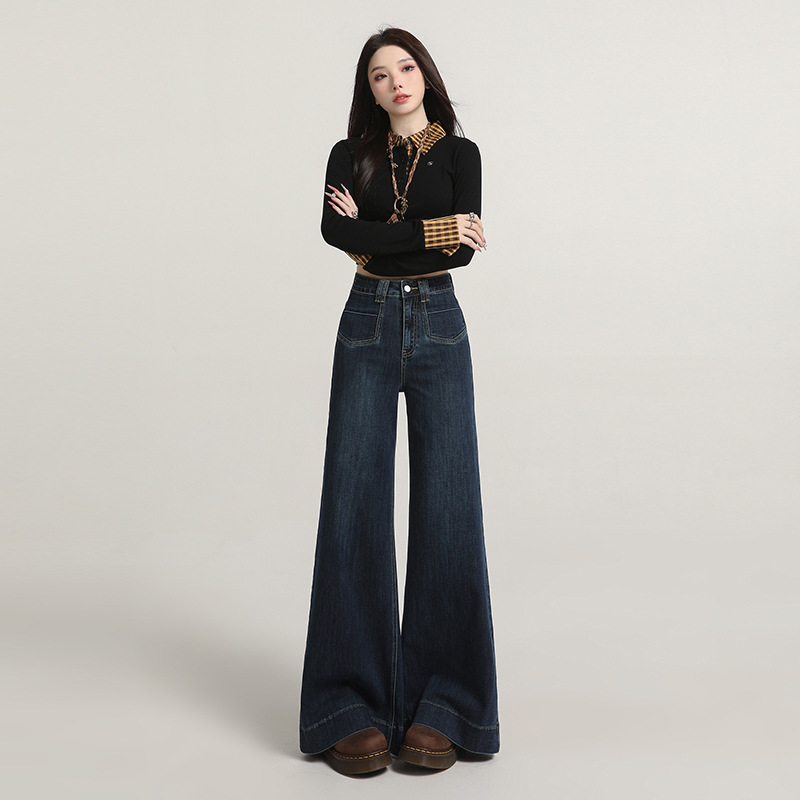 Early Autumn New Stylish Versatile Wide-Leg Jeans for Women with Unique Design Pockets, High Waist, Tummy Control, Slimming Flare Pants - Image 6