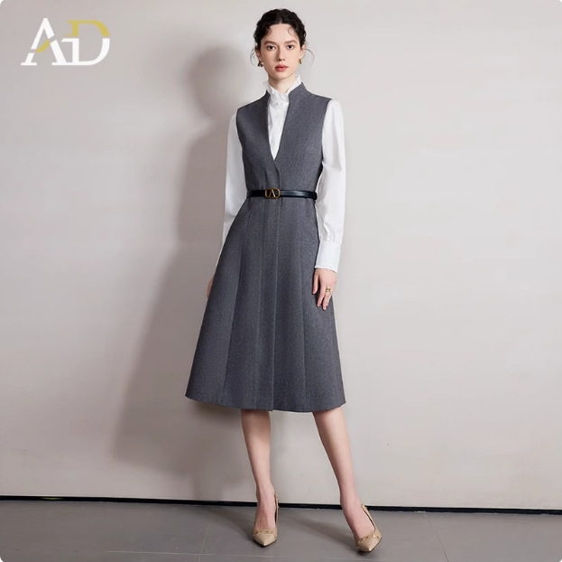 Spring and Autumn Fashion Design Sense Professional Suit dress High-grade Grey Small Vertical Collar Slim Vall Sleeveless dress - Image 6