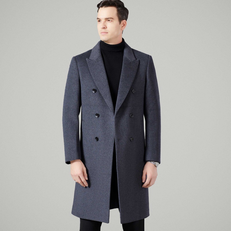 Woolen Outwear Men's Mid-Length Autumn and Winter Double-Breasted Double-Sided Cashmere Outwear Suit Collar Woolen Windbreaker for Men - Image 7