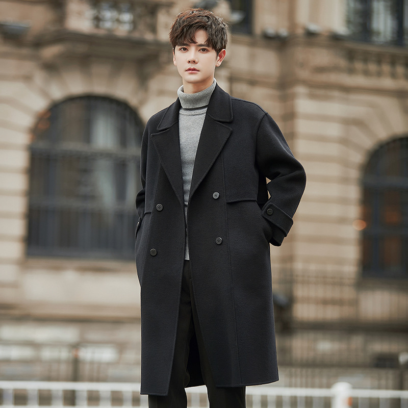 Double-sided woolen coat for men 2023 new simple casual lapel mid-length woolen coat for men - Image 6