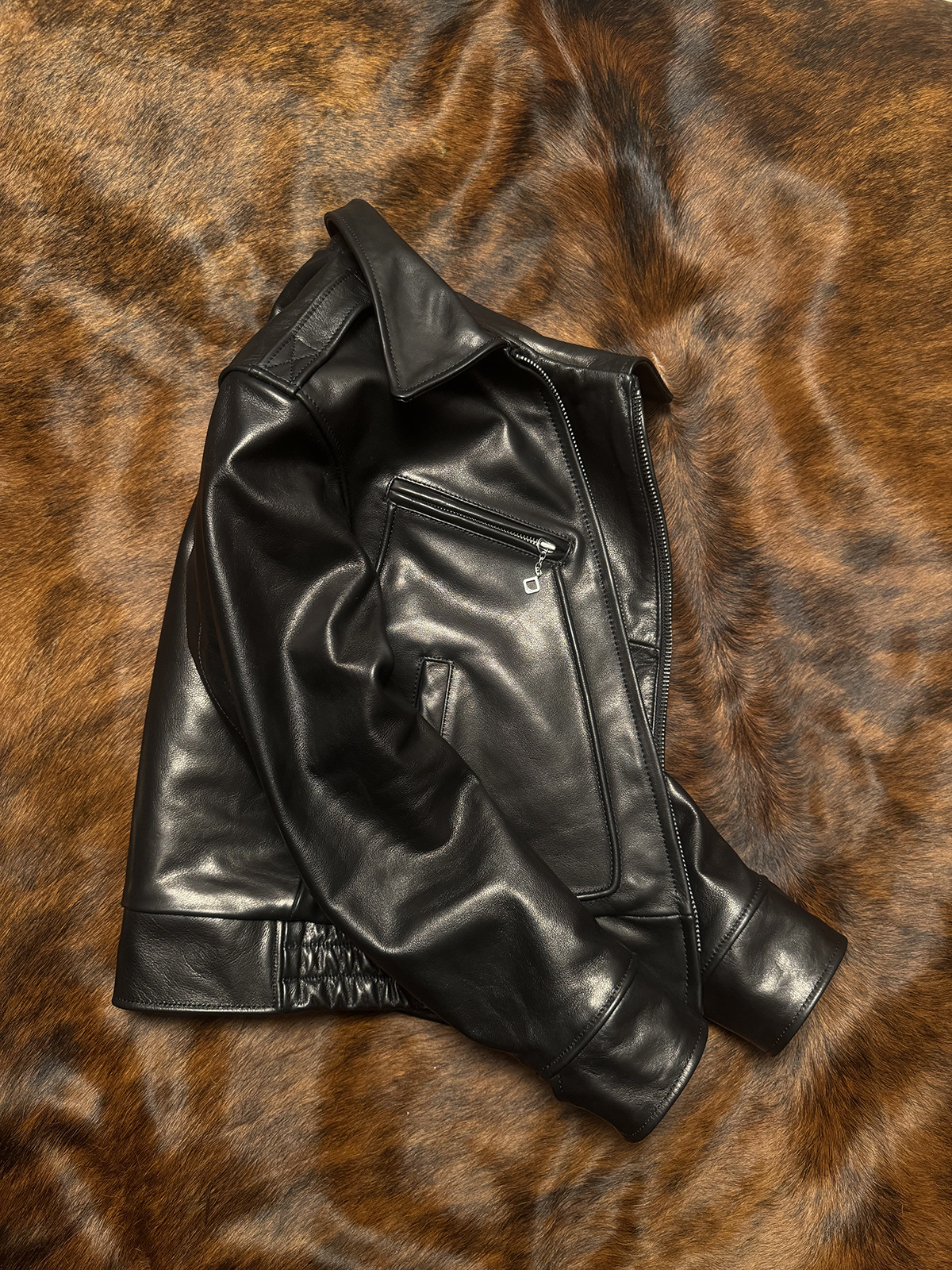 Imported Full-Grain Waxed Calfskin Mechanic's Leather Jacket, Genuine Leather Men's Short Slim-Fit Lapel Vintage Trendy Retro - Image 3