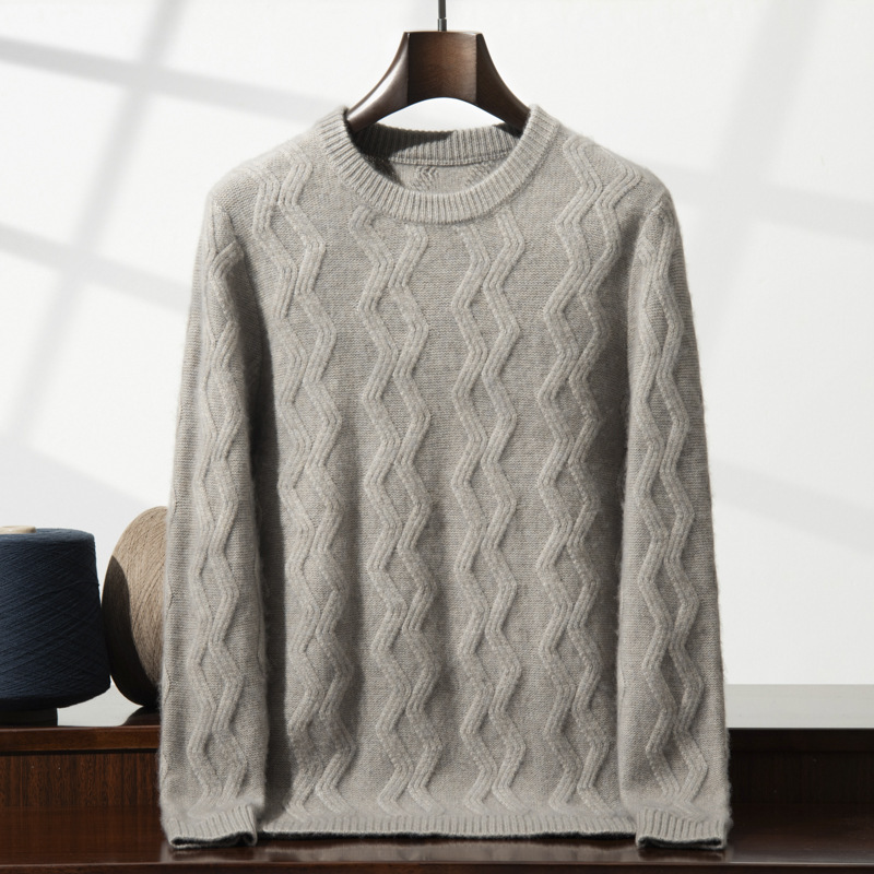 Five-stitch Triple Thickened Diamond-shaped Crewneck Mountain Cashmere Sweater Men's Autumn and Winter Casual Loose Cashmere Knitted Sweater - Image 4