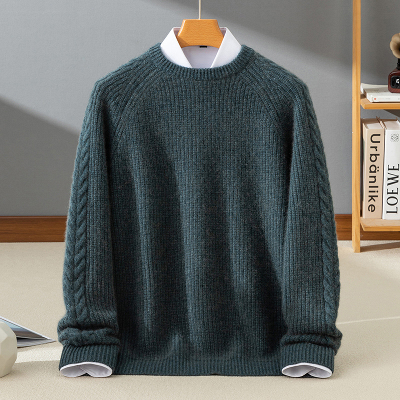 24 Winter Twist Cashmere Sweater for Husband Men's Crewneck Five-pin Thickened Warm Fleece New Warm Base Shirt - Image 6