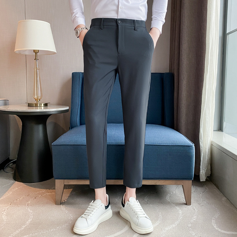 Korean Style Small Suit Pants Men's Summer Thin Pants Straight Business Casual Pants Cropped Black Men's Suit Pants - Image 10
