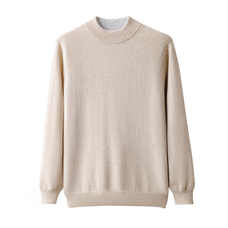 Autumn and Winter 100 Pure Mountain Cashmere Sweater Men's Semi-high Crewneck Sweater Men's Loose Men's Cashmere Sweater - Image 5