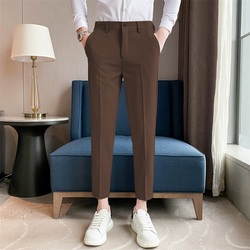 Men's Casual Pants Spring and Autumn Nine-point Pants Men's Slim-fit fleece-lined Warm Nine-point Small Pants Black Ins Trousers Men - Image 11