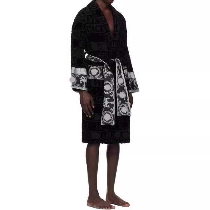 Cross-Border E-Commerce Pure Cotton Bathrobe Towel Material Unisex All-Season Lettered Bathrobe Van's Long-Style Couple's Bathrobe - Image 9